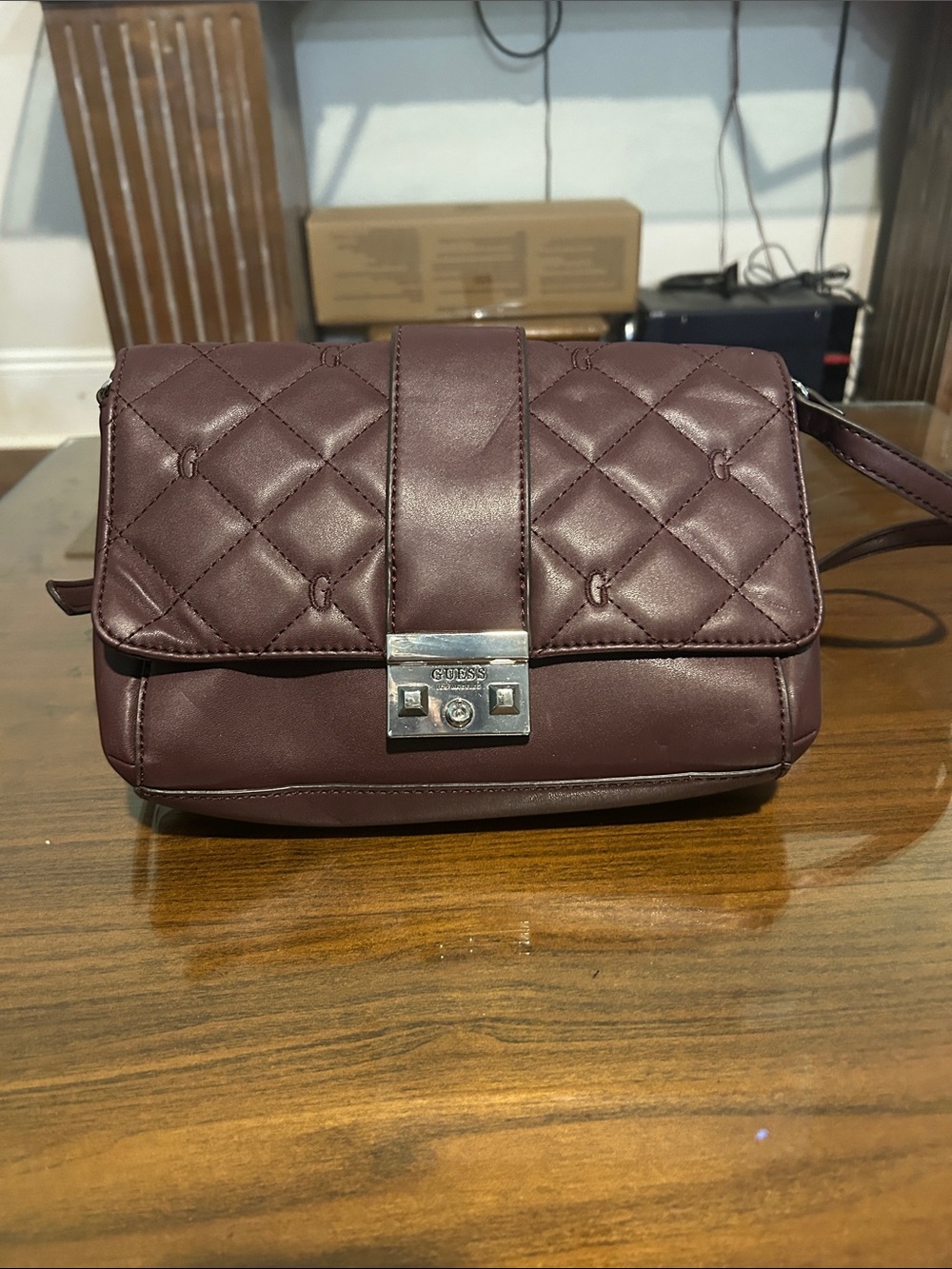 GUESS Quilted Plum Crossbody with Silver-Tone Push Lock